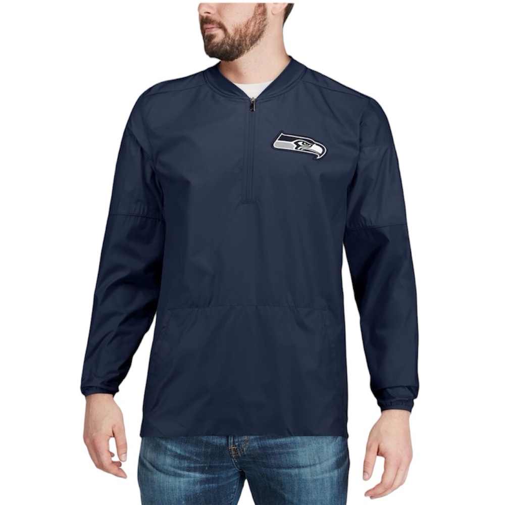 Men's Nike Navy Seattle Seahawks Sideline Lockdown Half-Zip Pullover Jacket - L